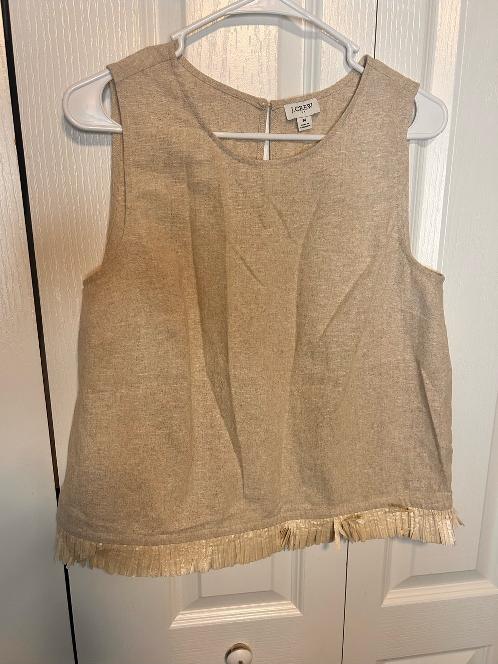 J. Crew Linen Blend Tank Top Pleated Straw Like Hem Cream Size Medium M
